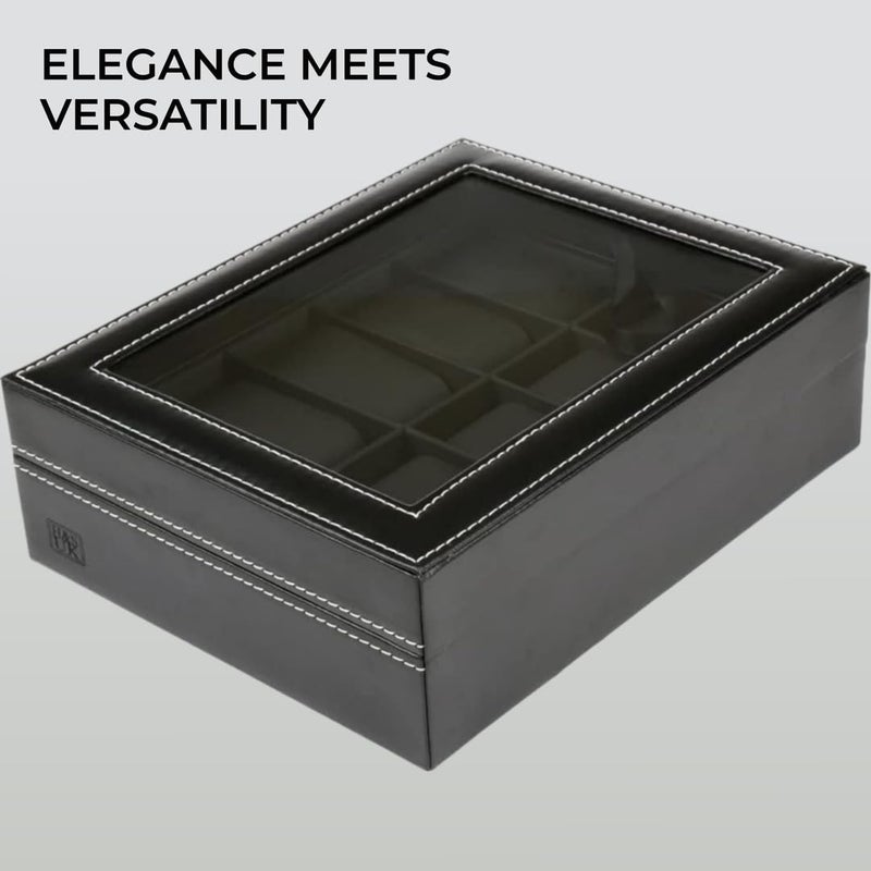 H&S Watch Box Organizer for Men & Women - Black Faux Leather Watch Holder w/Velvet Lining - Display Case Stores up to 10 Watches - Image 4